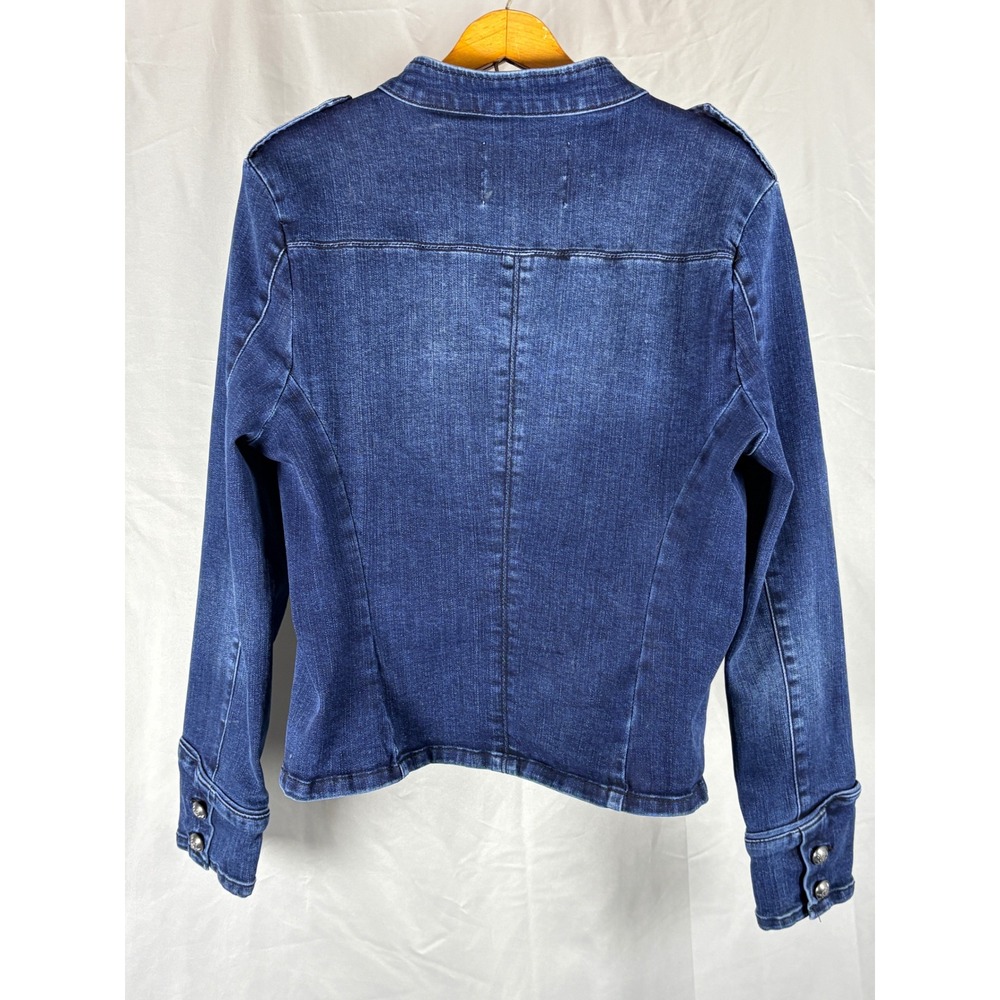 American Rag Womens Military Denim Jacket Blue Crest Button Stand Collar Large - Picture 5 of 7